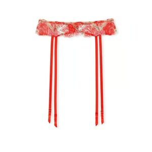 Victoria's Secret Dream Angels Floral Embroidery Garter Belt M/L Red Mesh Garter